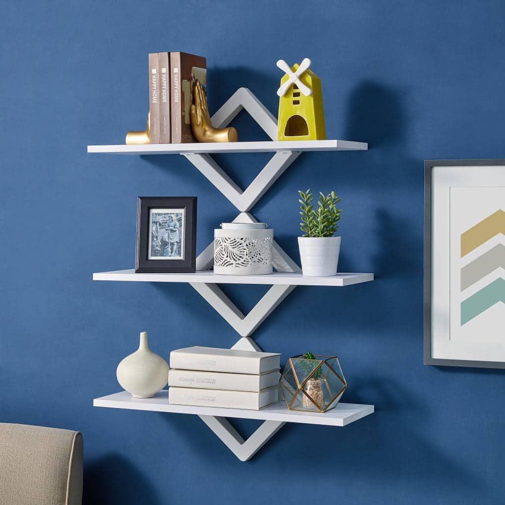 40" x 27.5" Three Tier Diamonds Shelving System White - Danya B.: Modern Laminated MDF, Includes Mounting Hardware