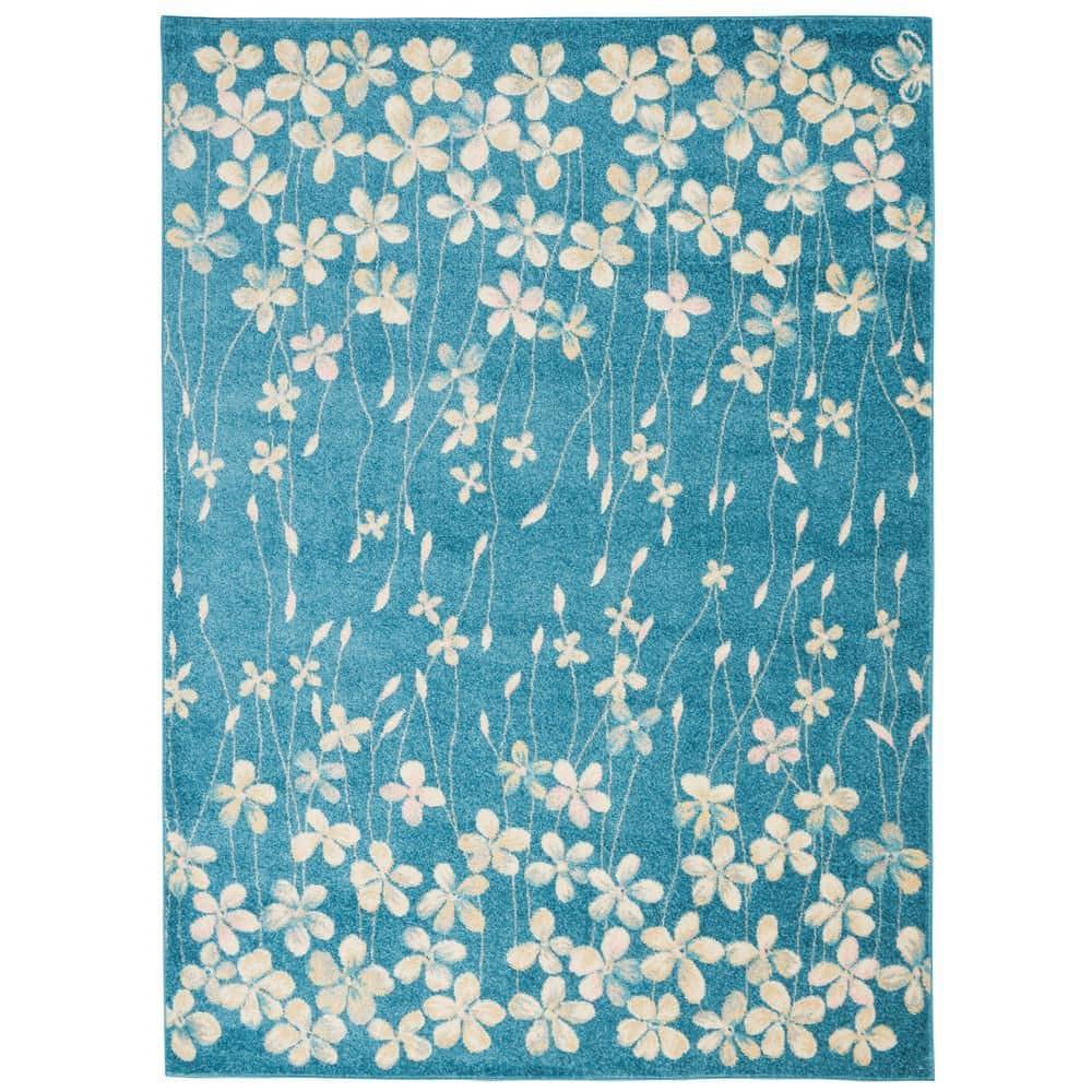 Nourison Tranquil 5'3" X 7'3" (5' x 7') Turquoise Area Rug Bohemian Botanical Vine and Bloom by Nourison