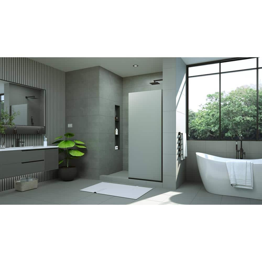 Matte Black Frameless Frosted Tempered Glass Walk-In Shower Screen