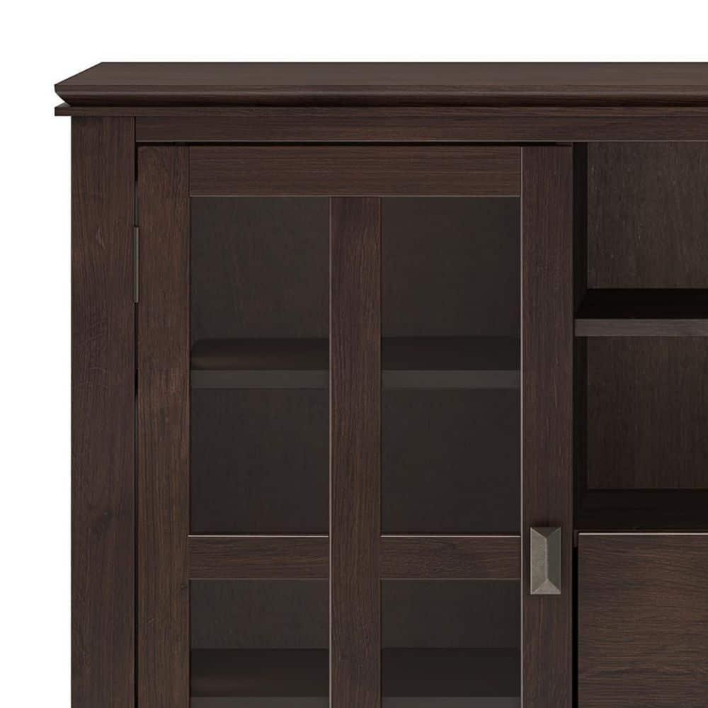Simpli Home Artisan TV Media Stand in Dark Chestnut Brown
