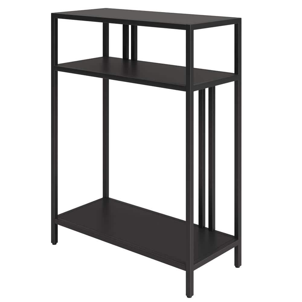 Evelyn&Zoe Cortland 22" Wide Rectangular Console Table with Metal Shelves, Blackened Bronze