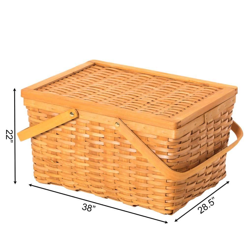 Vintiquewise Woodchip Picnic Storage Basket with Cover and Movable Handles, Large