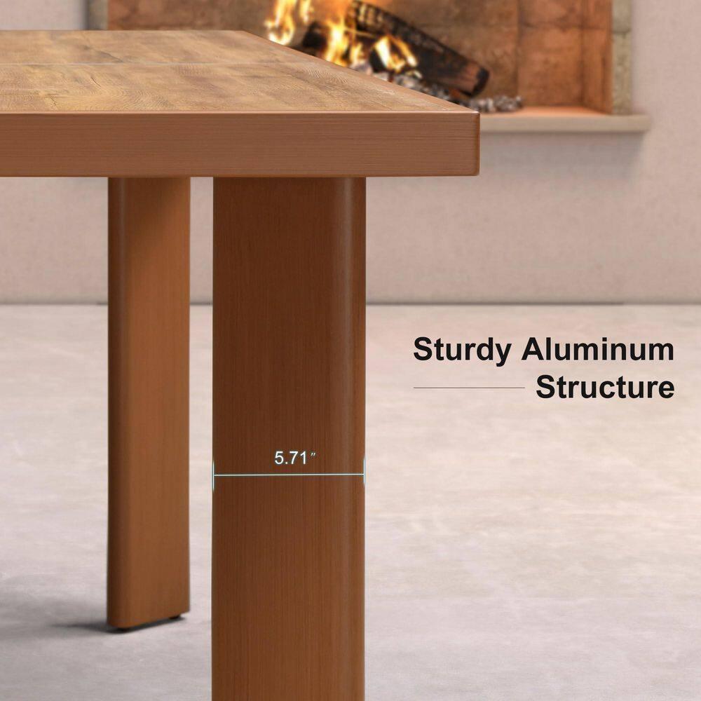 PURPLE LEAF 7 Pieces Patio Dining Set Aluminum Rectangular Table and Wicker Chairs with Cushions for Kitchen Porch Garden Modern Outdoor Furniture Sets, Beige and Dark Grey