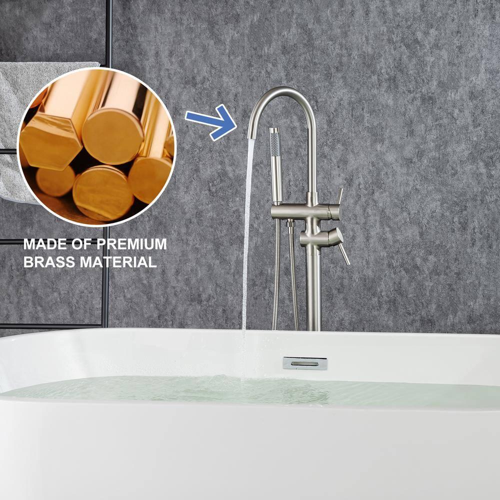 Double Handle Floor Mounted Freestanding Tub Filler With Handshower