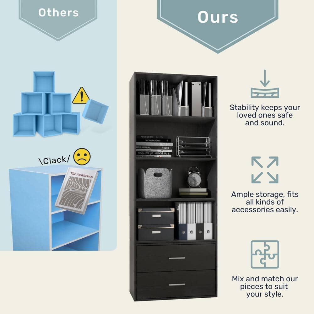 24/7 Shop At Home 47" Silkpath Modern 4 Tier Stackable and Modular Bookcase Black: Modular Organizer, MDF Wood