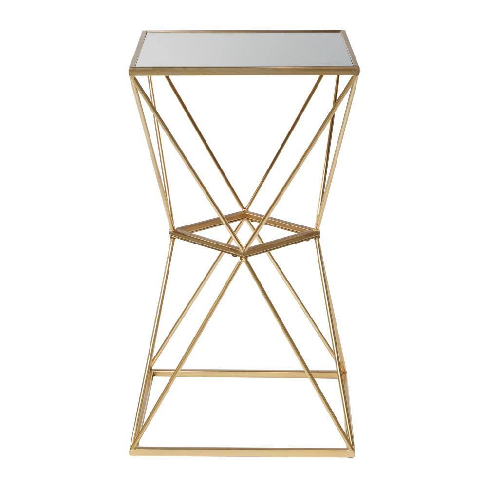 Glam Geometric Mirrored Accent Table Gold - Olivia & May: 27.625" H, No Assembly Required