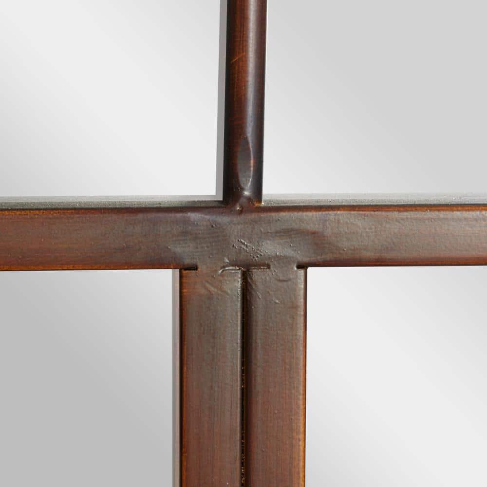 DecMode 24" x 48" Brown Window Pane Inspired Wall Mirror with Arched Top
