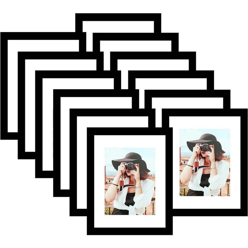 Picrit 8.5x11 Picture Frame Set of 12, Display 6x8 with Mat or 8.5 x 11 without Mat, Photo Frames for Wall Mounting or Table Top Display, Black
