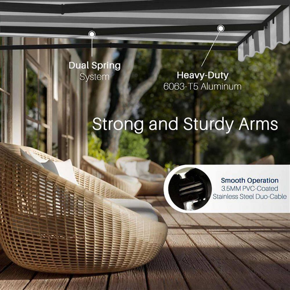 Retractable Home Patio Awning | Deck Canopy |UV Protection Sunshade | Manual Black Frame | Upgraded 2024