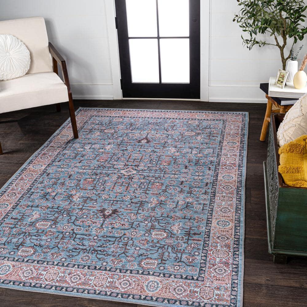 Kemer All-Over Persian Machine-Washable Blue/Red/Brown 3 ft. x 5 ft. Area Rug - JONATHAN Y