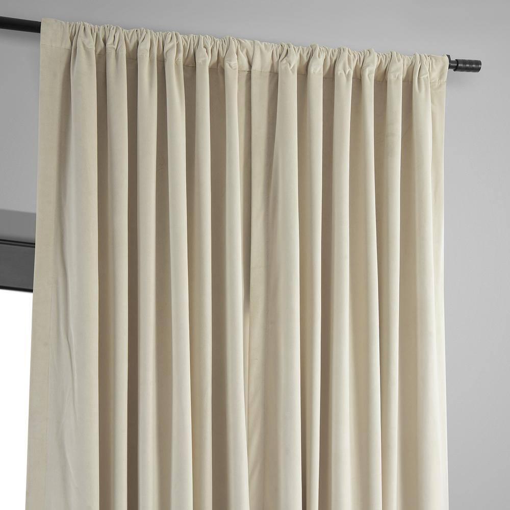 Exclusive Fabrics  Signature Extra Wide Blackout Velvet Curtains (1 Panel) - Luxurious Blackout Drapes Neutral Ground 100 x 84 84 Inches