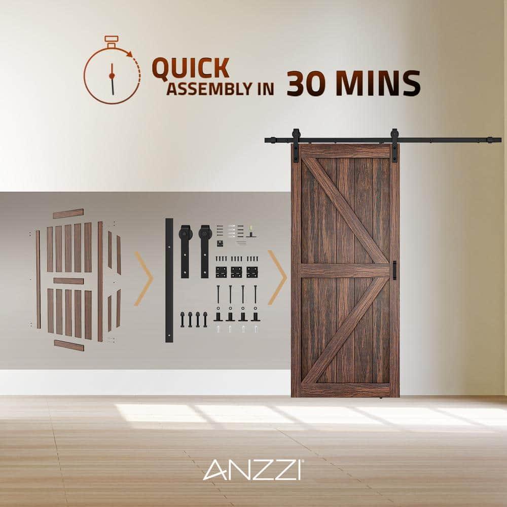 ANZZI ANZZI Heavy Duty Sturdy Wood Single Sliding Barn Door - Solid Core MDF And PVC - Knockdown Design - Hardware Included - Space-Saving Solution