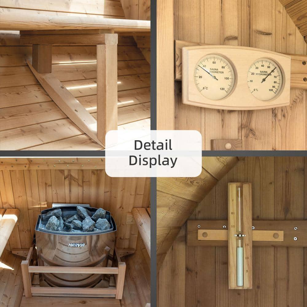 4-Person  Outdoor Barrel Sauna with View Window,Electric Heater,Sauna Starter Kit