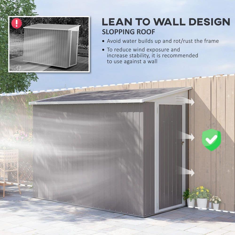 Outsunny 4' x 7.7' Metal Outdoor Storage Shed, Lean to Storage Shed, Garden Tool Storage House with Lockable Door and 2 Air Vents for Backyard, Patio, Lawn