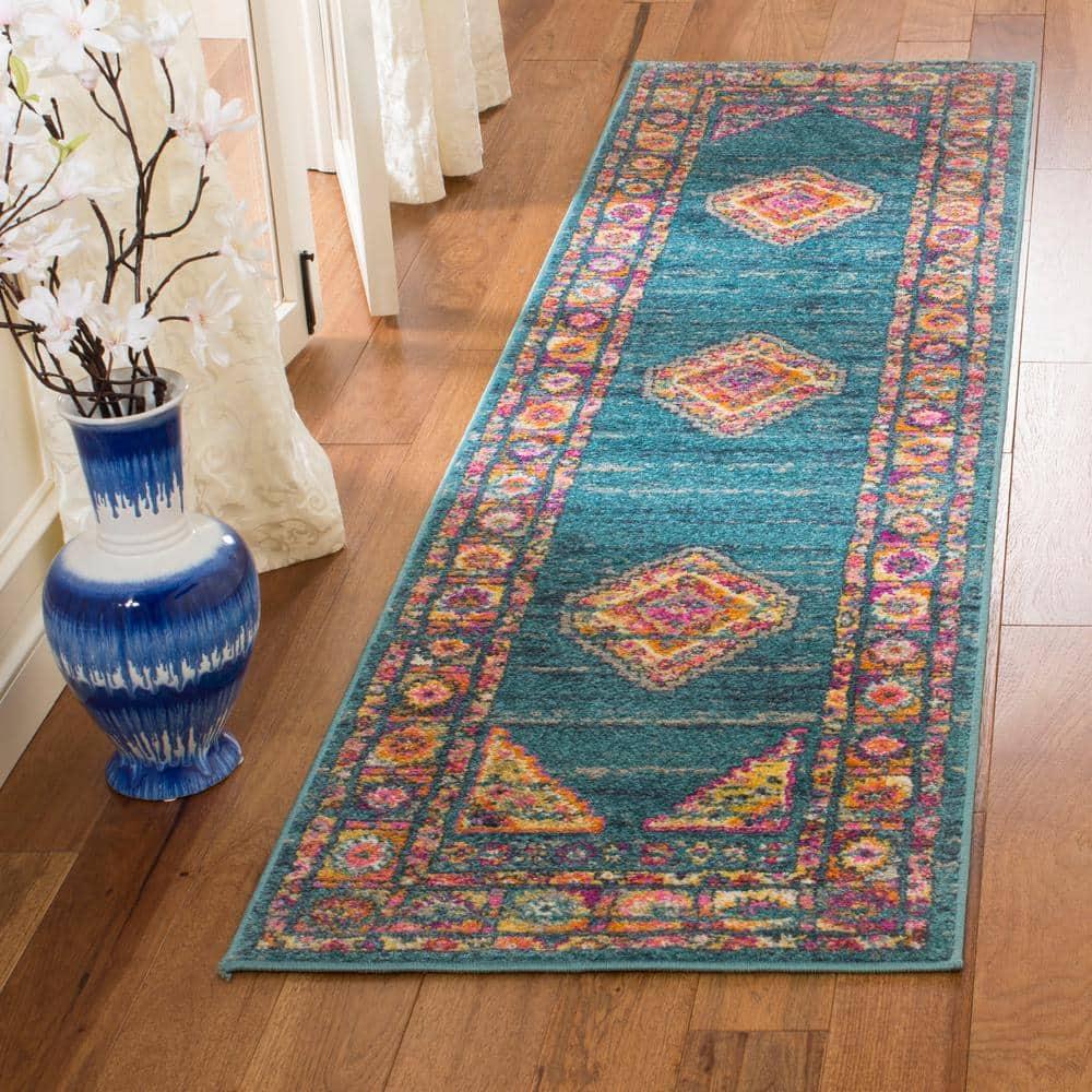 Madison MAD133 Power Loomed Runner Rug - Light Blue/Orange - 2'3"x6' - Safavieh.