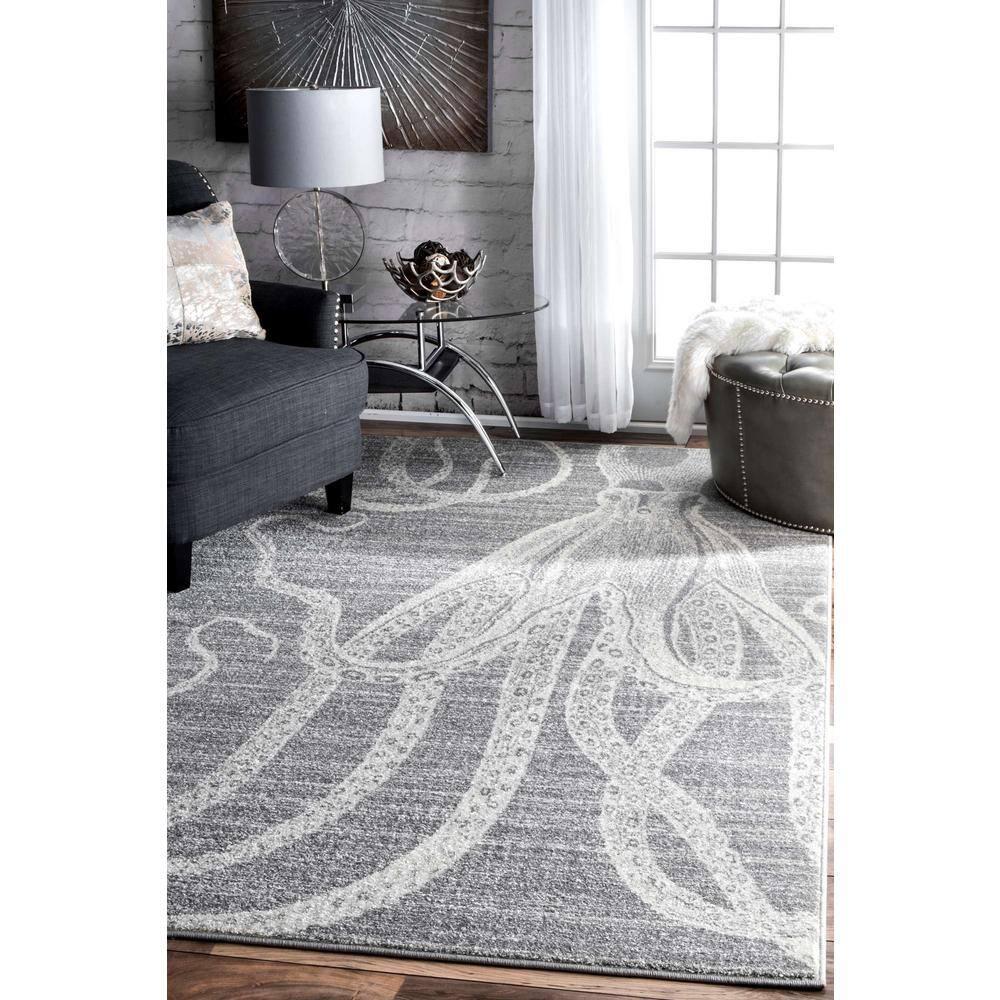 Nuloom Octopus Animal 3x5 Accent Indoor Area Rug for Living Room Bedroom Dining Room Entryway Kitchen, Grey/Ivory