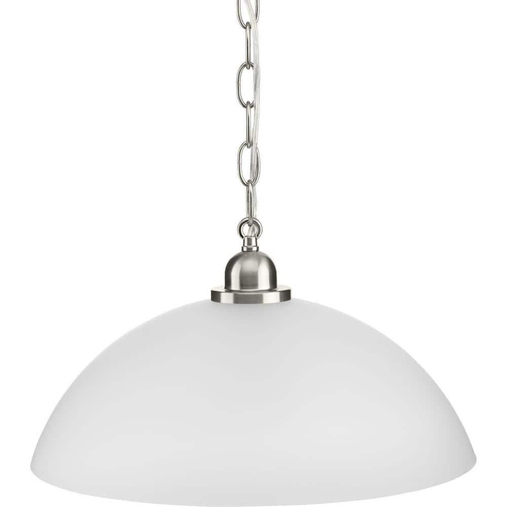 Progress Lighting, Classic Collection, 1-Light Pendant, Brushed Nickel, Etched Glass Shade