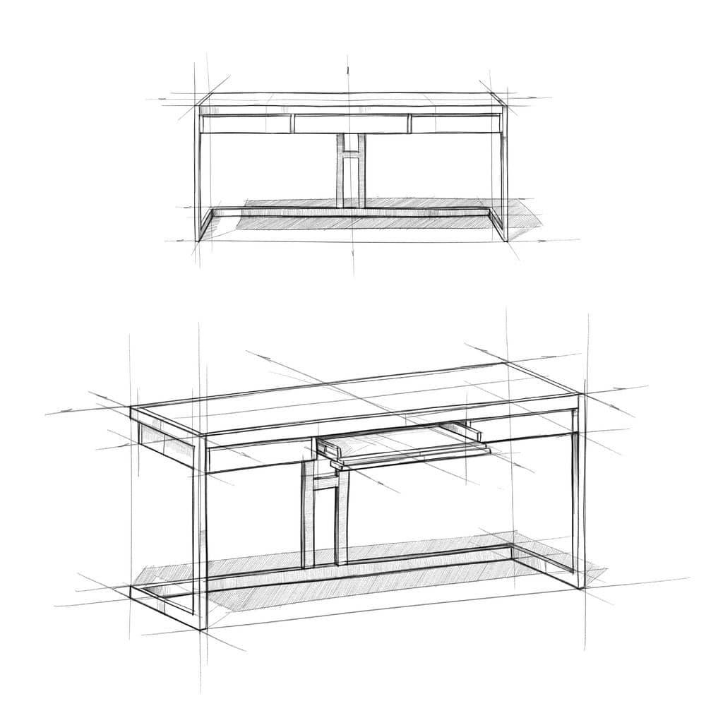 Simpli Home Erina Solid Acacia Wood Desk, Industrial Style with Keyboard Tray and 2 Drawers