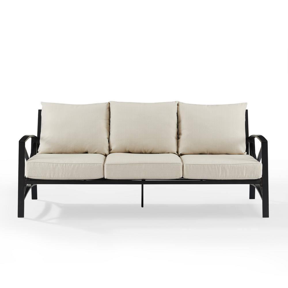 Kaplan Outdoor Metal Sofa Oil Rubbed Bronze with Oatmeal Cushions - Crosley: Steel Frame, UV-Resistant, 3-Seater