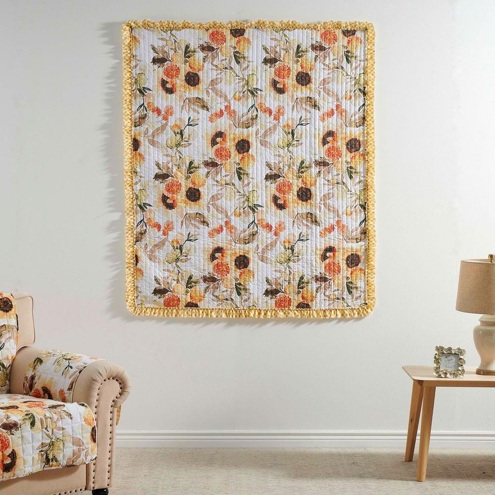 Greenland Home Fashions Somerset Sunflower Reversible Quilted Throw with Gingham Ruffles