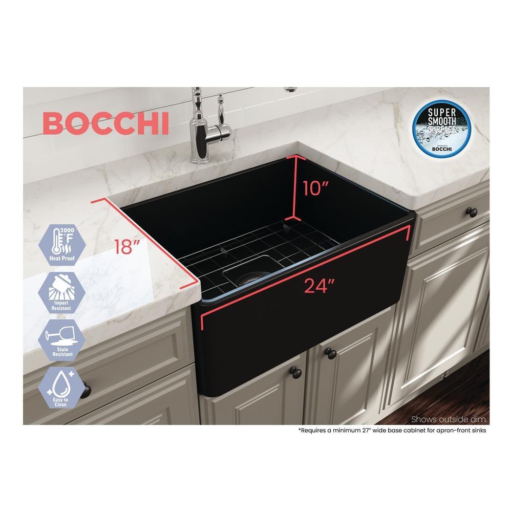 Matte Black Fireclay Farmhouse Single Bowl Kitchen Sink with Accessories