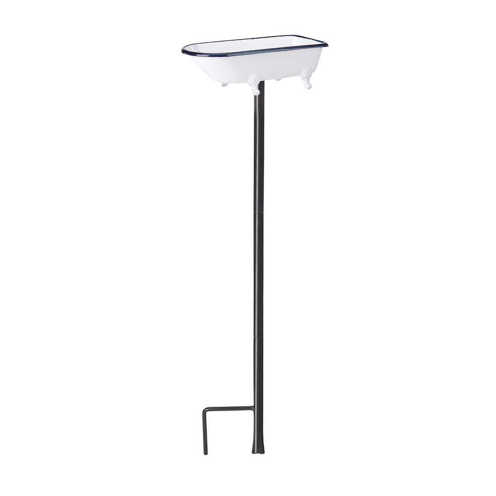Brass Bird Bath Tub, White Finish, Featuring Clawfoot Bathtub Design, Bird Feeder, Includes Garden Pole by Good Directions
