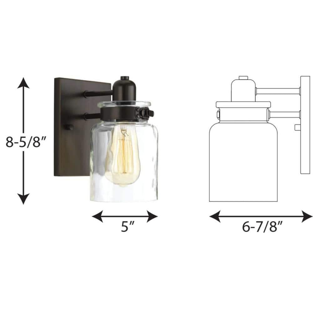 Progress Lighting Calhoun 1-Light Bath & Vanity, Steel, Antique Bronze, Clear Glass Shade