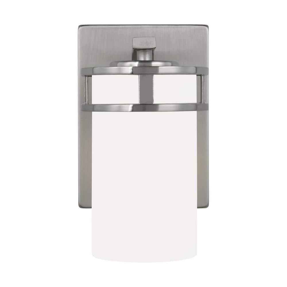 Robie 5 in. 1-Light Brushed Nickel Transitional Bathroom Vanity Light Wall Sconce with Etched White Glass Shade