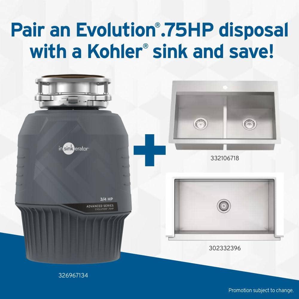 Evolution 0.75HP, 3/4 HP Garbage Disposal, Advanced Series Continuous Feed Food Waste Disposer