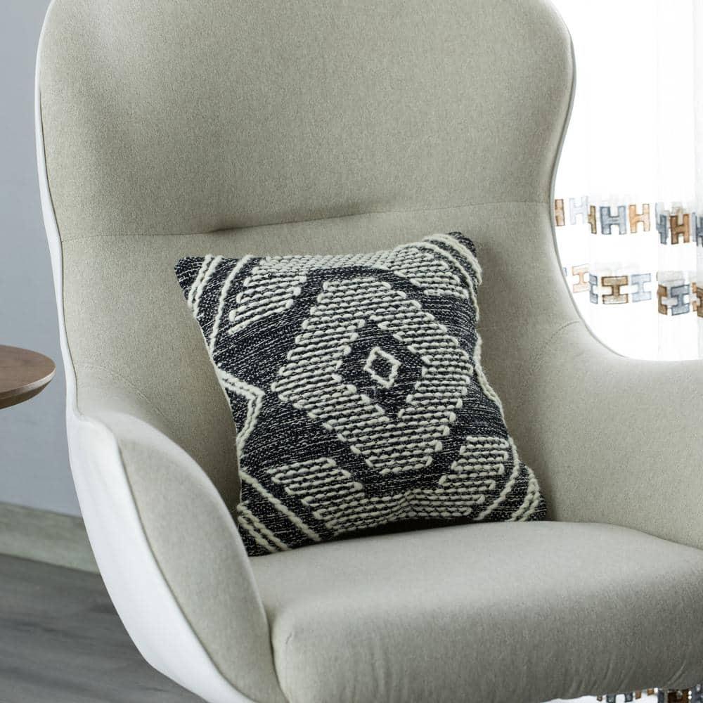 Black and White Cotton Euro Throw Pillow with Tribal Pattern