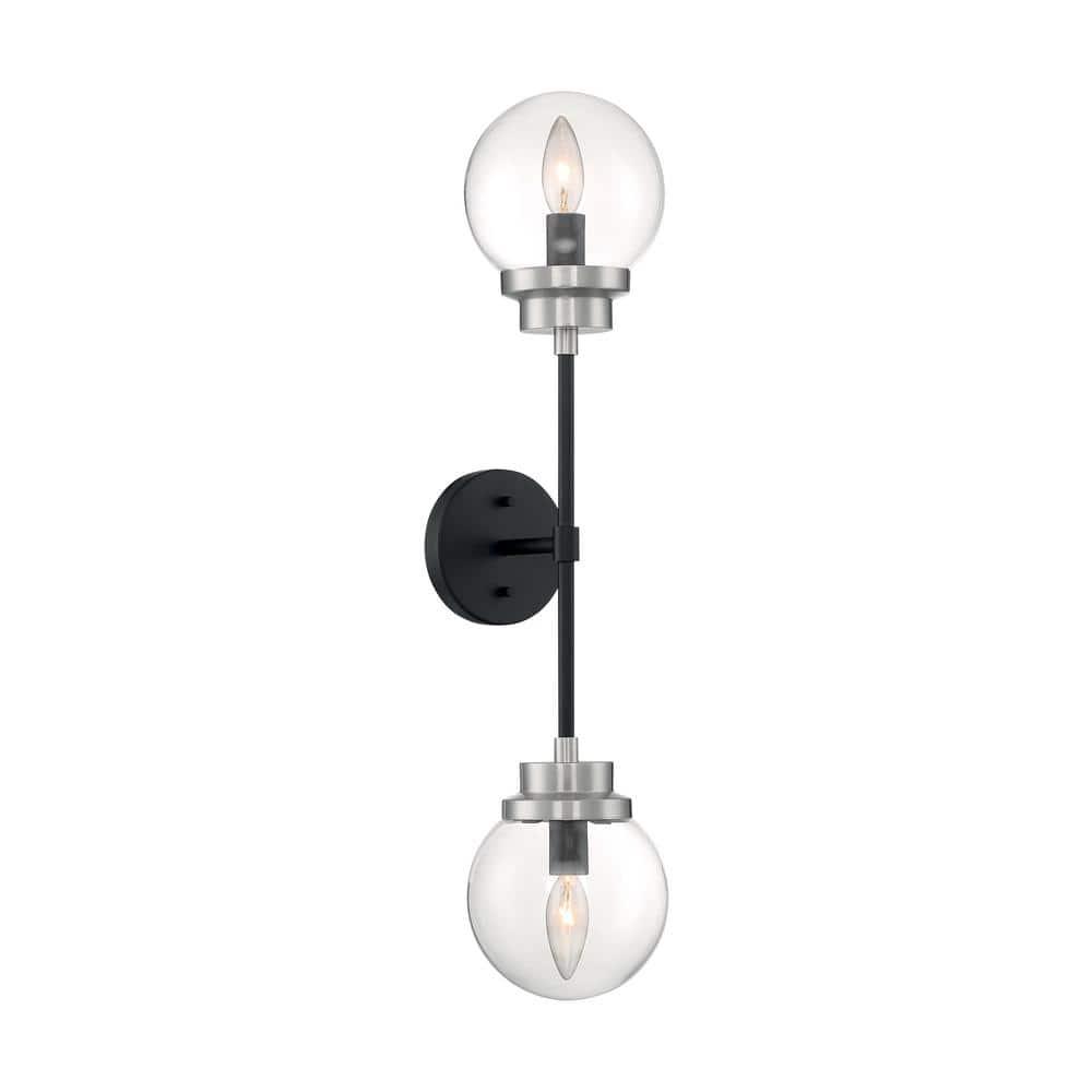 Nuvo Lighting Axis - 2 Light Sconce with Clear Glass - Matte Black and Brushed Nickel Accents Finish