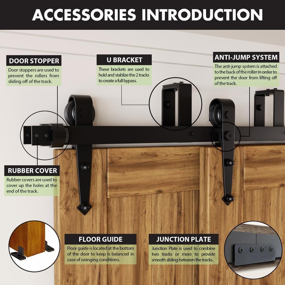 Homacer Black Rustic Double Track U-Shape Bypass Sliding Barn Door Hardware Kit, for Two/Double Doors, 7ft Long Flat Track, Arrow Design Roller, Heavy Duty, for Interior & Exterior Use