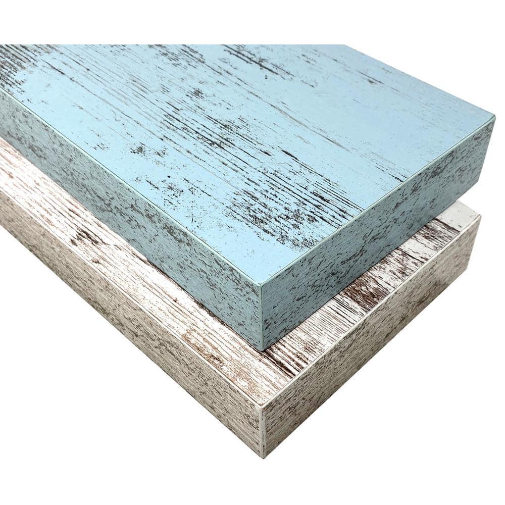 2 Pack 16 Inch Sorbus Coastal Rectangle Floating Shelves - for Home Décor to Display Trophies, Books, Frames, and more (Rustic Blue Gray)