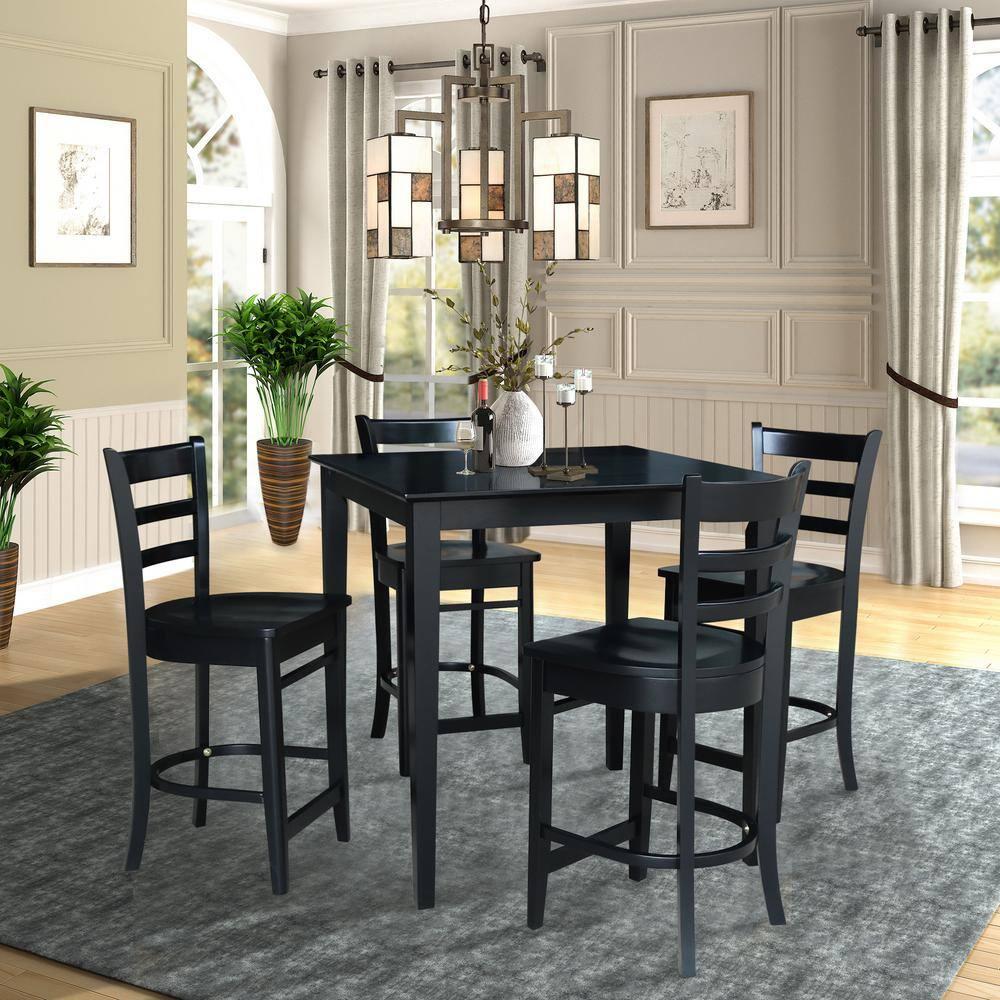24" Emily Counter Height Barstool Antiqued Black - International Concepts: Solid Wood, Ladder-Back, Square Seat