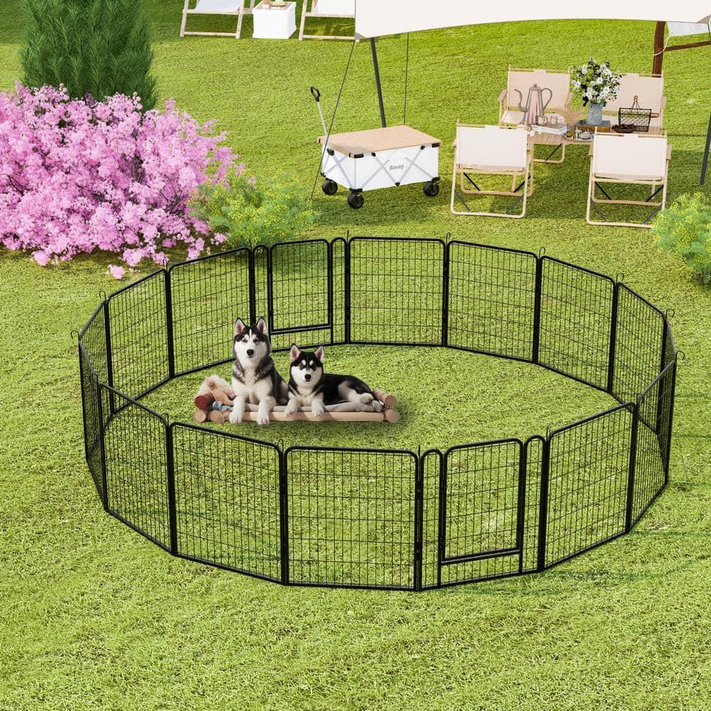 16 Panels Pet Exercise Play Pen with Door,31.7"H,Heavy Duty Metal black Playpen,Dog Playpen for Outdoor, Indoor