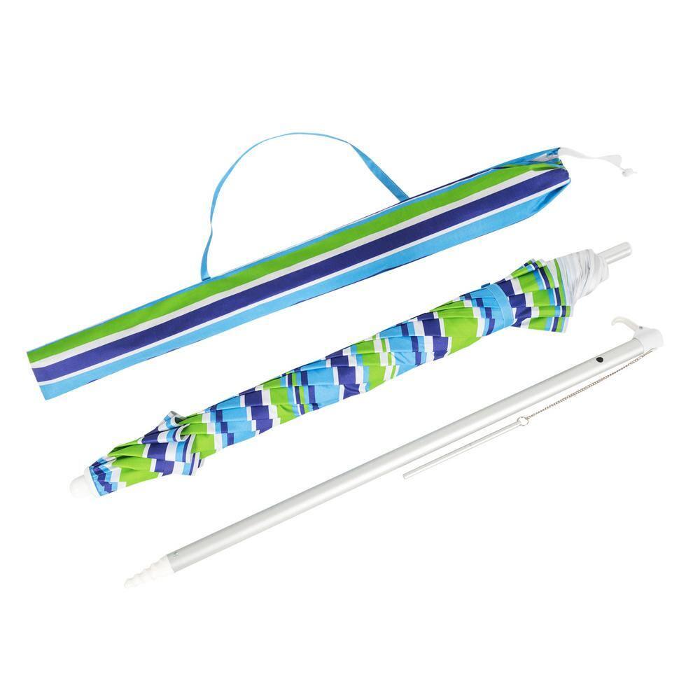 Tangkula 6.5Ft Beach Umbrella w/ Tilt Mechanism Sand Anchor Carrying Bag Blue + Green