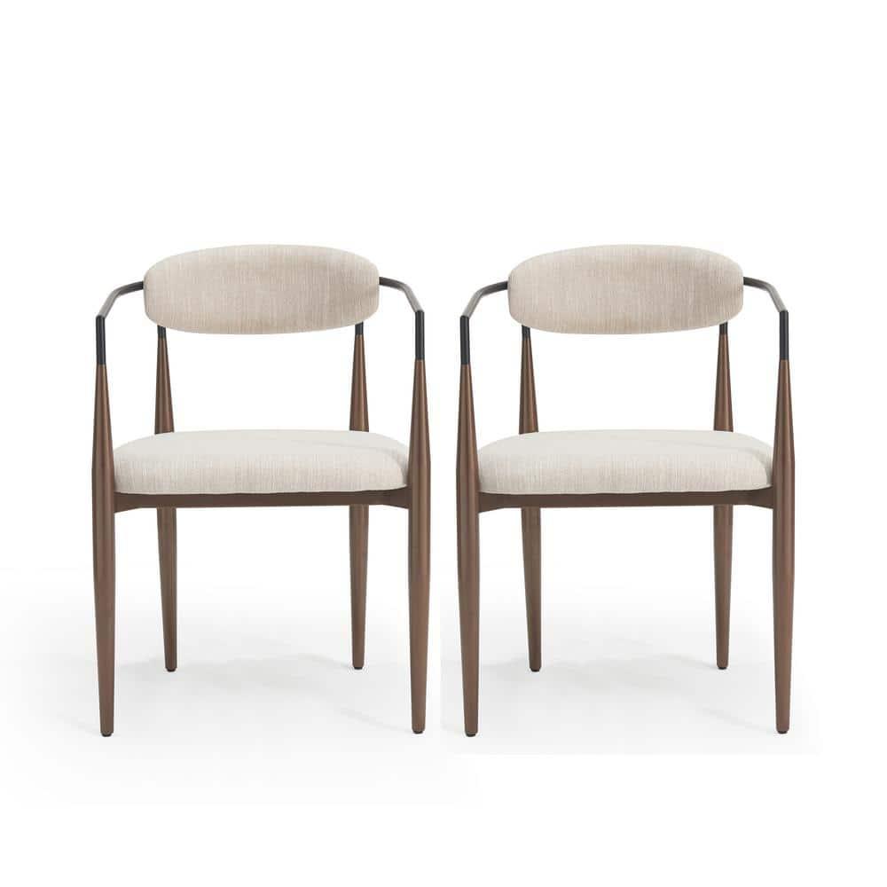 Christopher Knight Home Judith Upholstered Iron Dining Chair (Set of 2), Beige and Black and Gold
