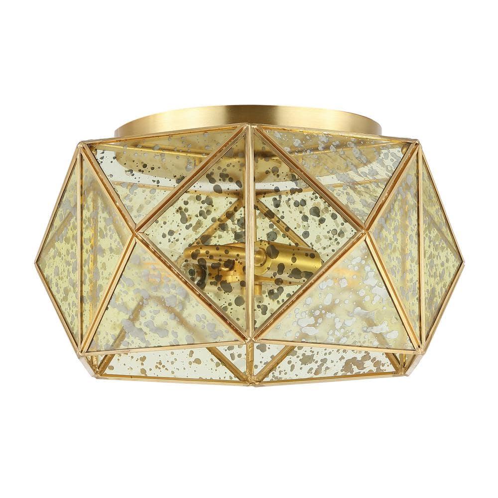 JONATHAN Y JYL9927A Violet 12.5" 2-Light Industrial Vintage Iron/Glass LED Flush Mount Farmhouse Modern 2700K Cozy Warm Light Kitchen Hallway Bathroom Stairwell Entryway Foyer, Brass Gold