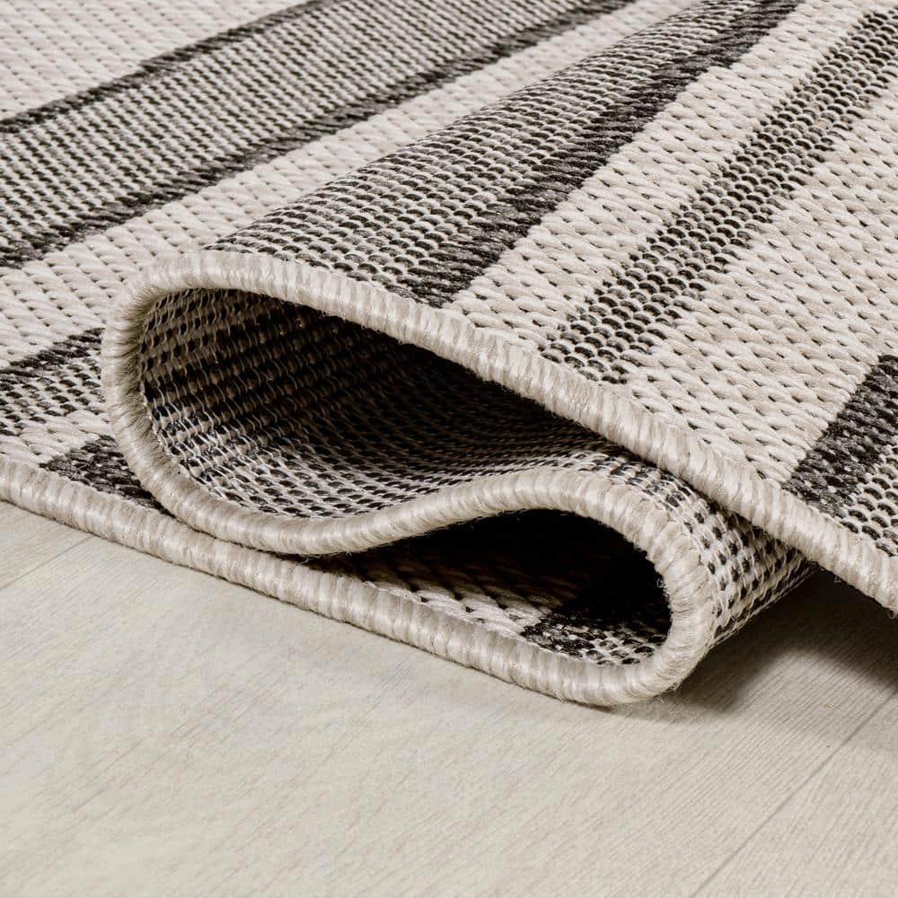 5' x 8' Castara Wavy Stripe Modern Indoor/Outdoor Area Rug, Cream/Dark Gray - JONATHAN Y