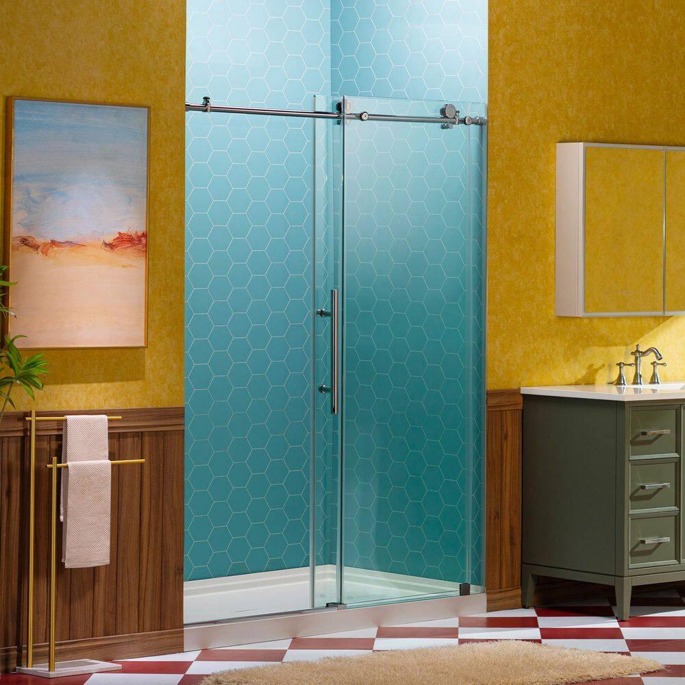 WoodBridge 44-48" W x 80" H Double Sliding Semi- Frameless Shower Door with 5/16"(8mm) Clear Tempered Glass SURFK-4880--CH