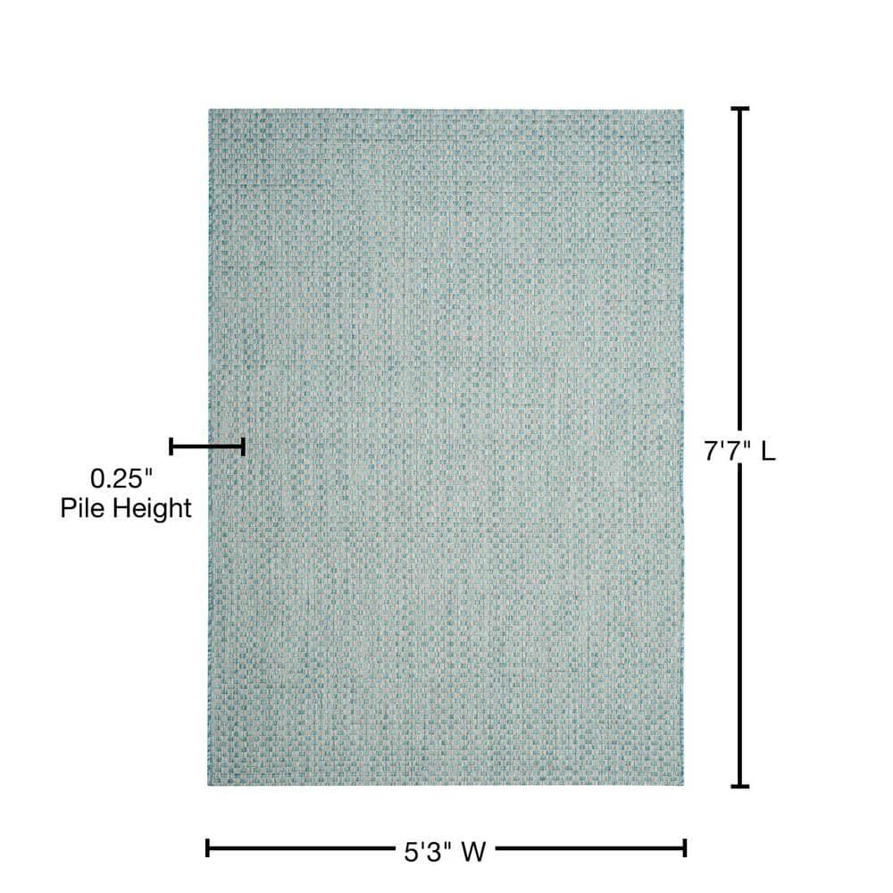 SAFAVIEH Courtyard Blair Checkered Indoor/Outdoor Area Rug, Light Blue/Light Grey, 5'3" x 7'7"