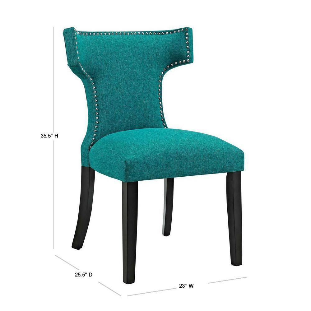 Modway Curve 19" Modern Solid Wood and Fabric Dining Chair in Teal Blue