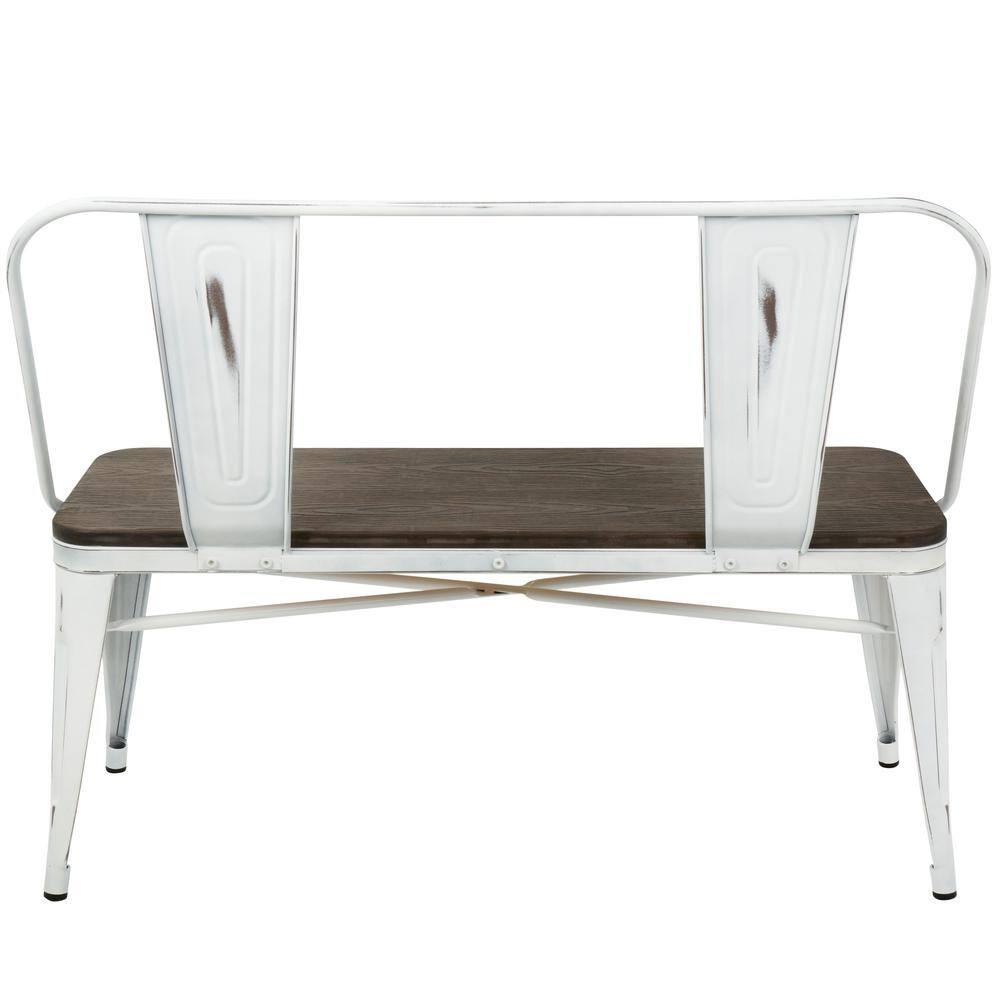 Oregon Industrial Farmhouse Dining/Entryway Bench - Vintage White Metal/Expresso Bamboo - Lumisource