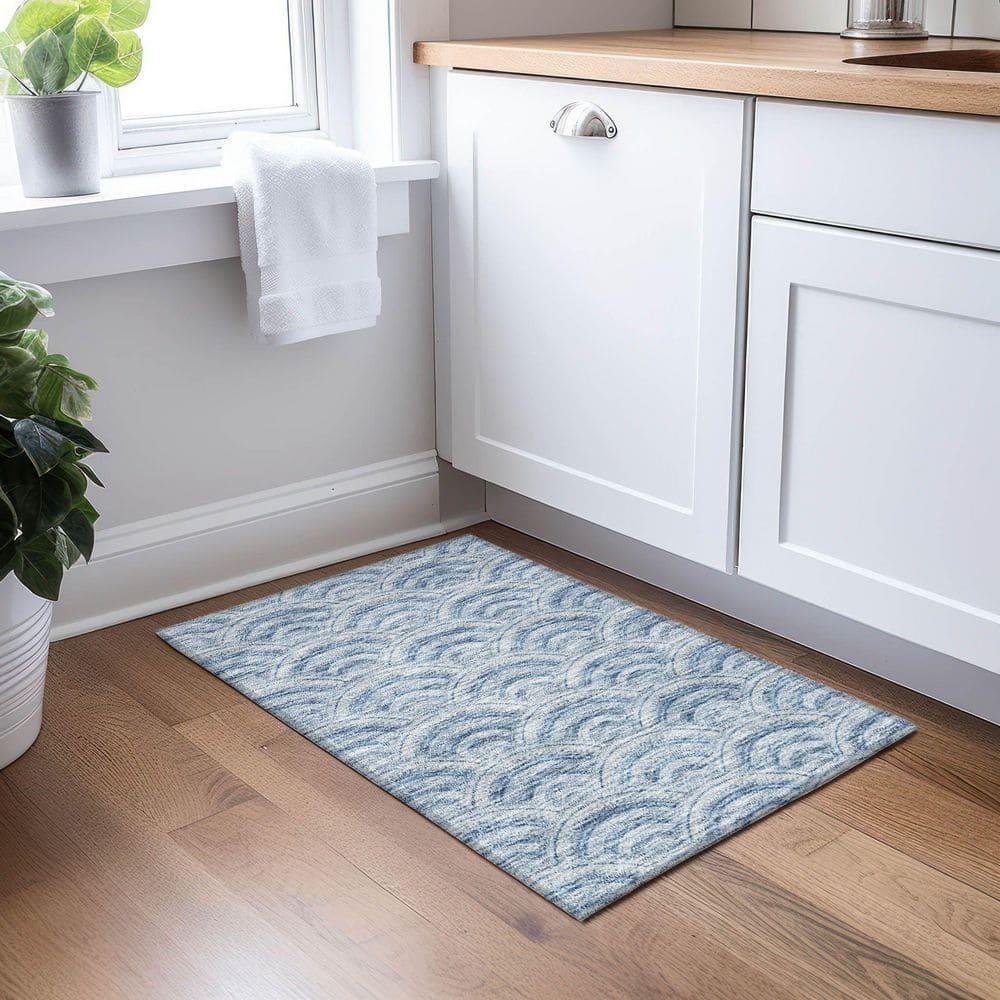Addison Rugs Chantille Indoor/Outdoor Transitional Geometric, Abstract Denim Washable Rectangle Rug, 1'8" x 2'6"