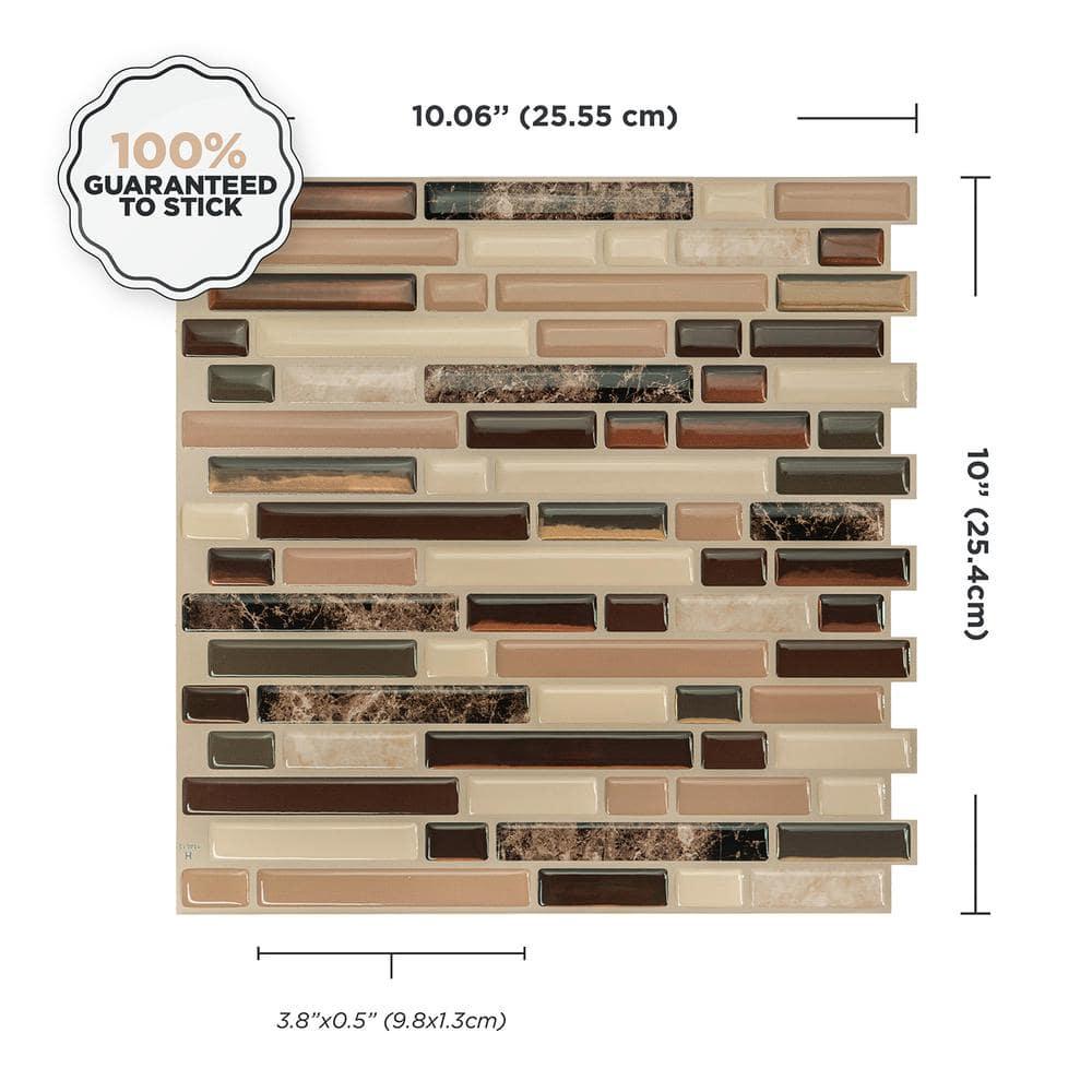 Smart Tiles 10.06''x10'' Self Adhesive 3D Peel and Stick Backsplash Tiles Brown: Vinyl Kitchen Decor Stick On Backsplash