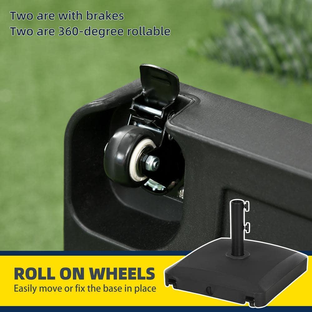 Outsunny Wheeled Patio Umbrella Base, 53lbs Water or 66lbs Sand Filled Heavy Duty Outdoor Umbrella Stand, Black