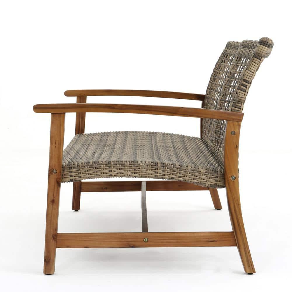 Hampton Wicker Loveseat: Natural/Gray, Acacia Frame, Handwoven, Weather-Resistant - Christopher Knight Home