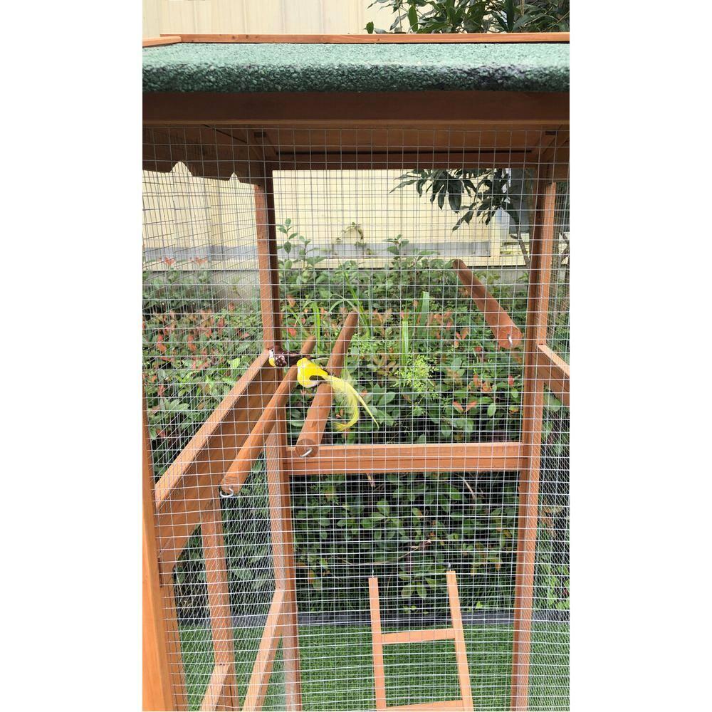 Hanover Outdoor Wooden Bird Cage with 3 Resting Bars, Ladder, Waterproof Roof and Removable Tray, 2.9 Ft. x 2.1 Ft. x 5.8 Ft.