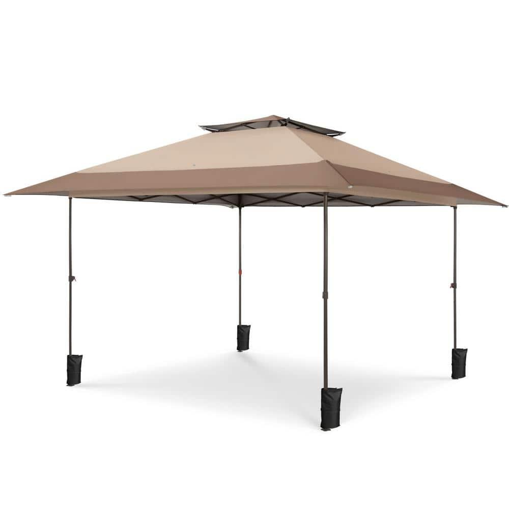 Summit Living 13 x 13 Ft Pop up Canopy Tents for Outside Easy Setup Canopy Shelter w/ 1-Button Setup Brown