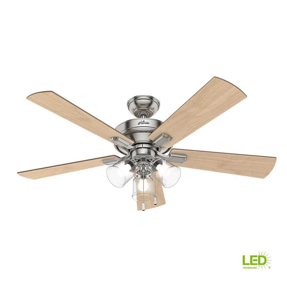Hunter Fan 52" Crestfield Ceiling Fan (Includes LED Light Bulb) Nickel: 5-Blade, 3-Speed, Reversible Motor, Glass Shades